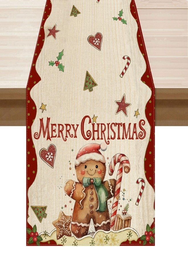 XCHI Merry Christmas Gingerbread Man Winter Xmas Table Runner Table Decoration for Home Kitchen Dining Holiday Decor 13x72 Inch - Image 1